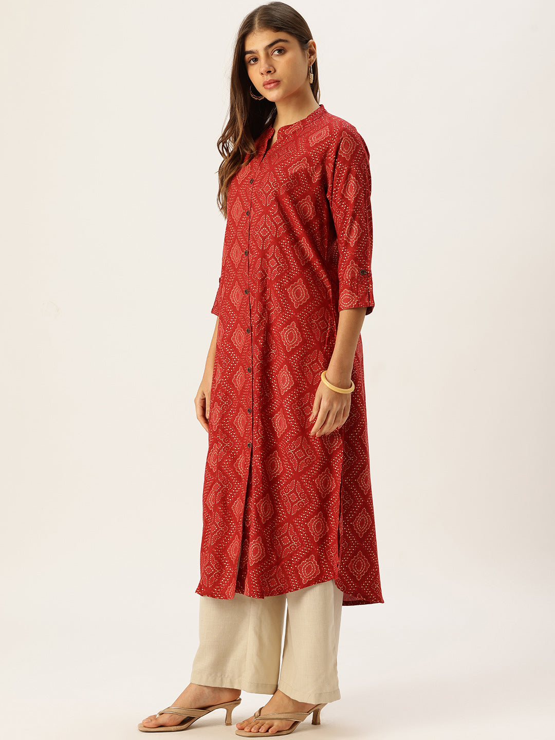 Red Printed A-Line Kurta