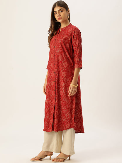 Red Printed A-Line Kurta