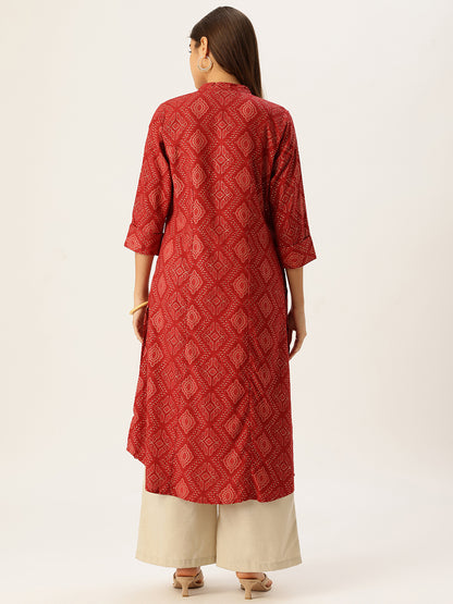 Red Printed A-Line Kurta