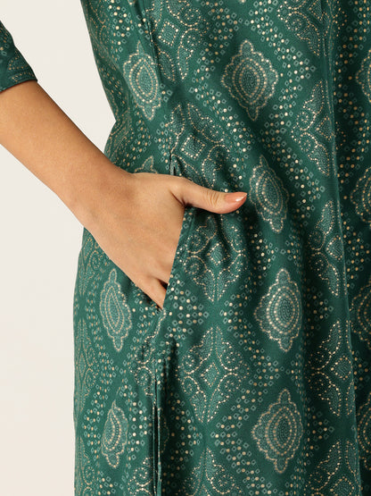 Teal Blue Bandhani Printed A-line Kurta
