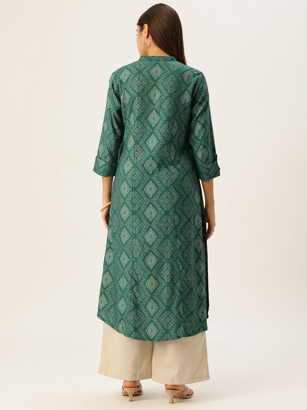 Teal Blue Bandhani Printed A-line Kurta