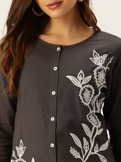 Grey Floral Embroidered Tunic