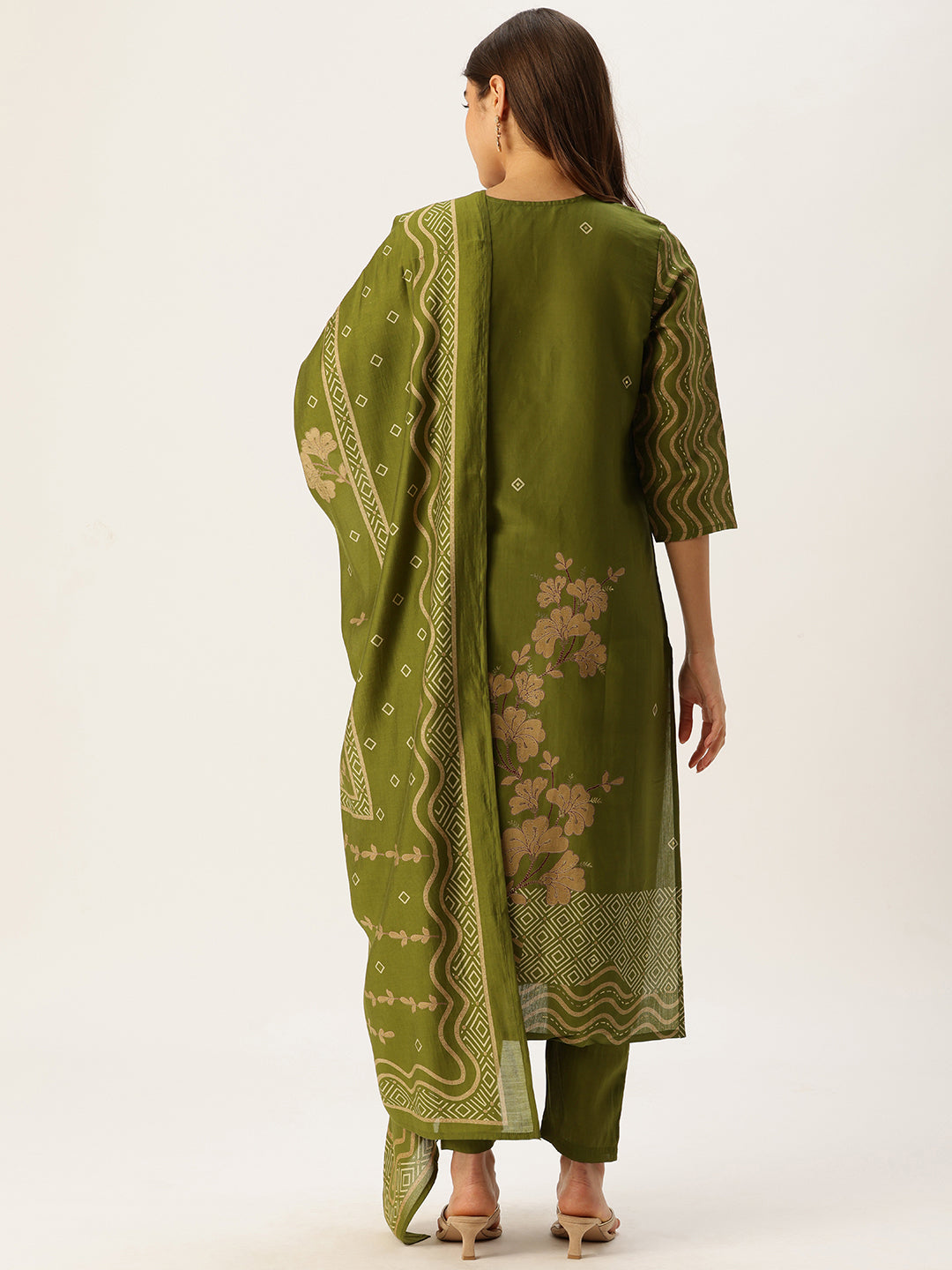 Green Printed Kurta with Trousers With Dupatta