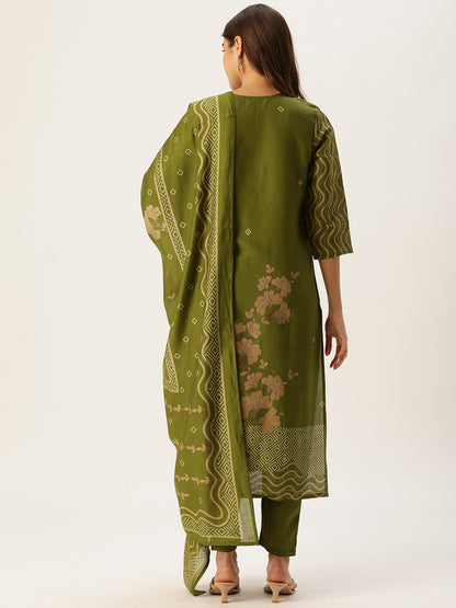 Green Printed Kurta with Trousers With Dupatta