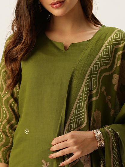 Green Printed Kurta with Trousers With Dupatta
