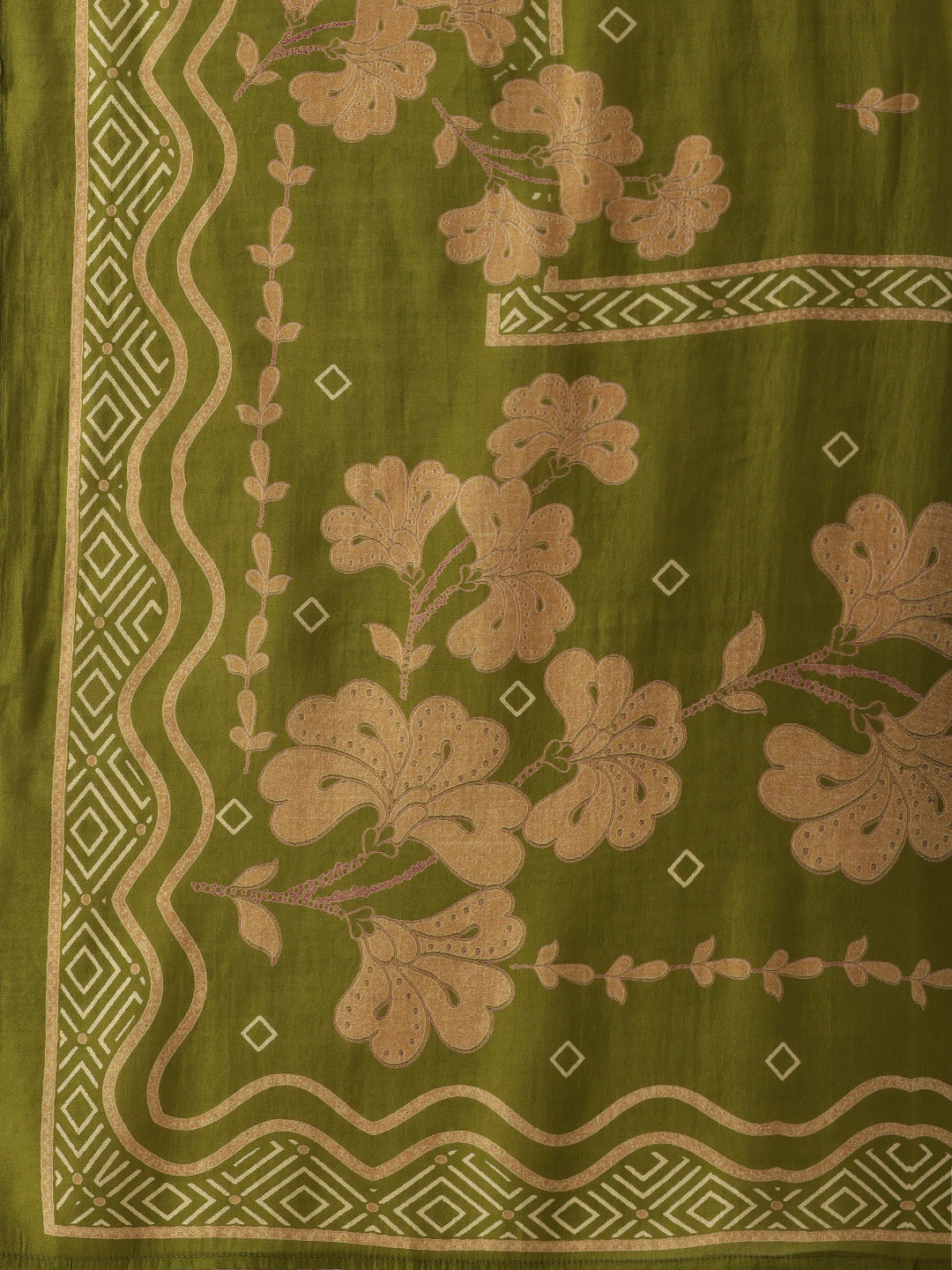 Green Printed Kurta with Trousers With Dupatta