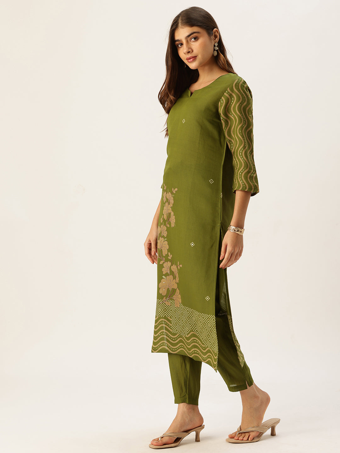 Green Printed Kurta with Trousers With Dupatta
