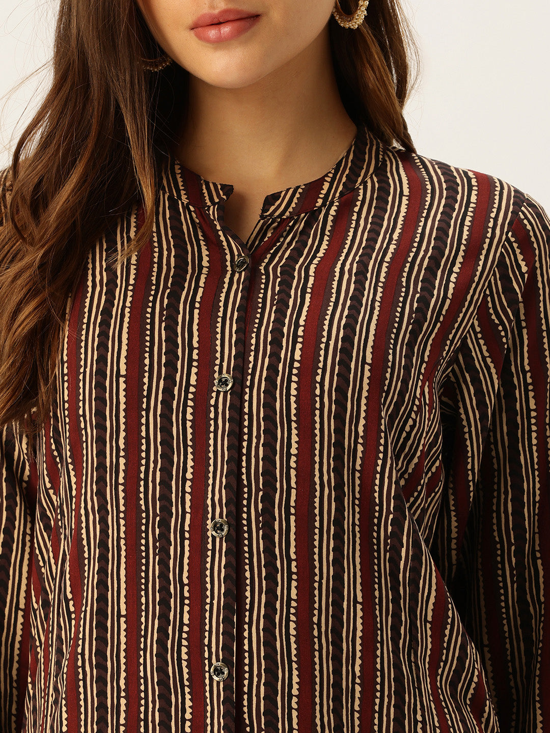 Red Striped Printed A - Line Kurta