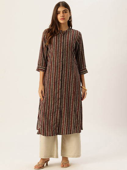 Red Striped Printed A - Line Kurta