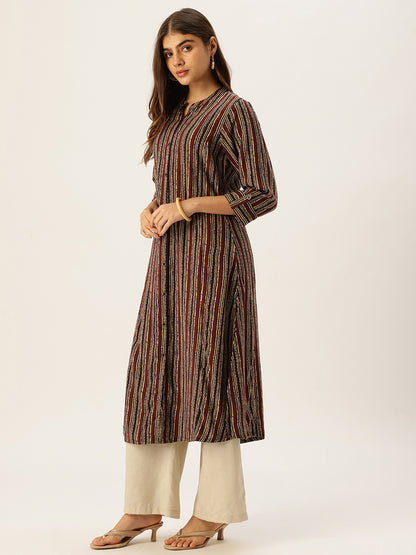 Red Striped Printed A - Line Kurta