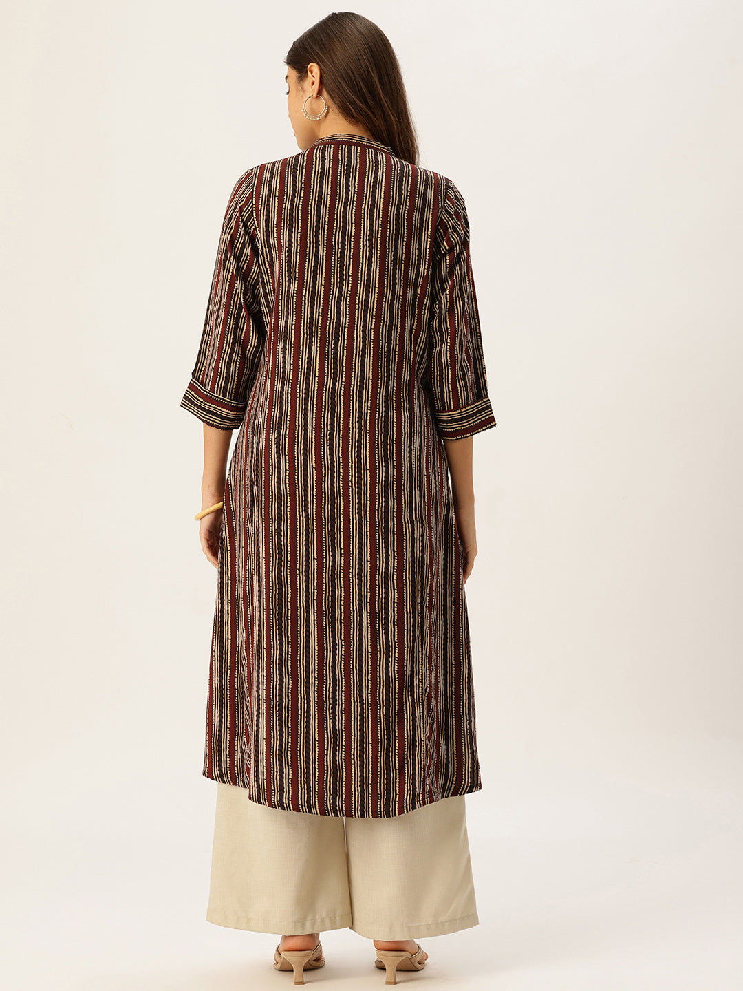 Red Striped Printed A - Line Kurta