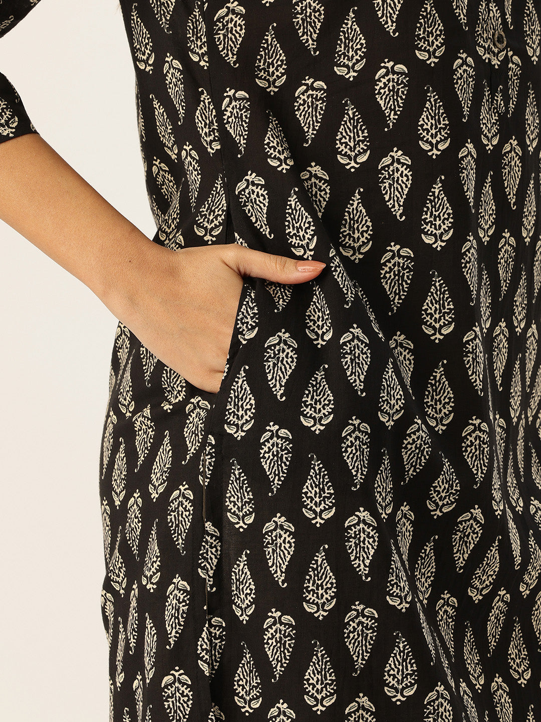 Black & Beige Printed A Line Kurta