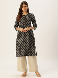 Black & Beige Printed A Line Kurta