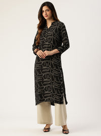 Black Printed A - Line Kurta