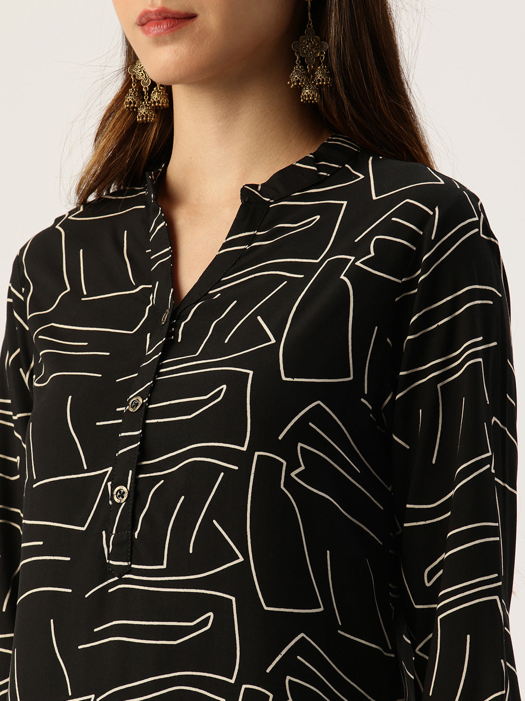 Black Printed A - Line Kurta