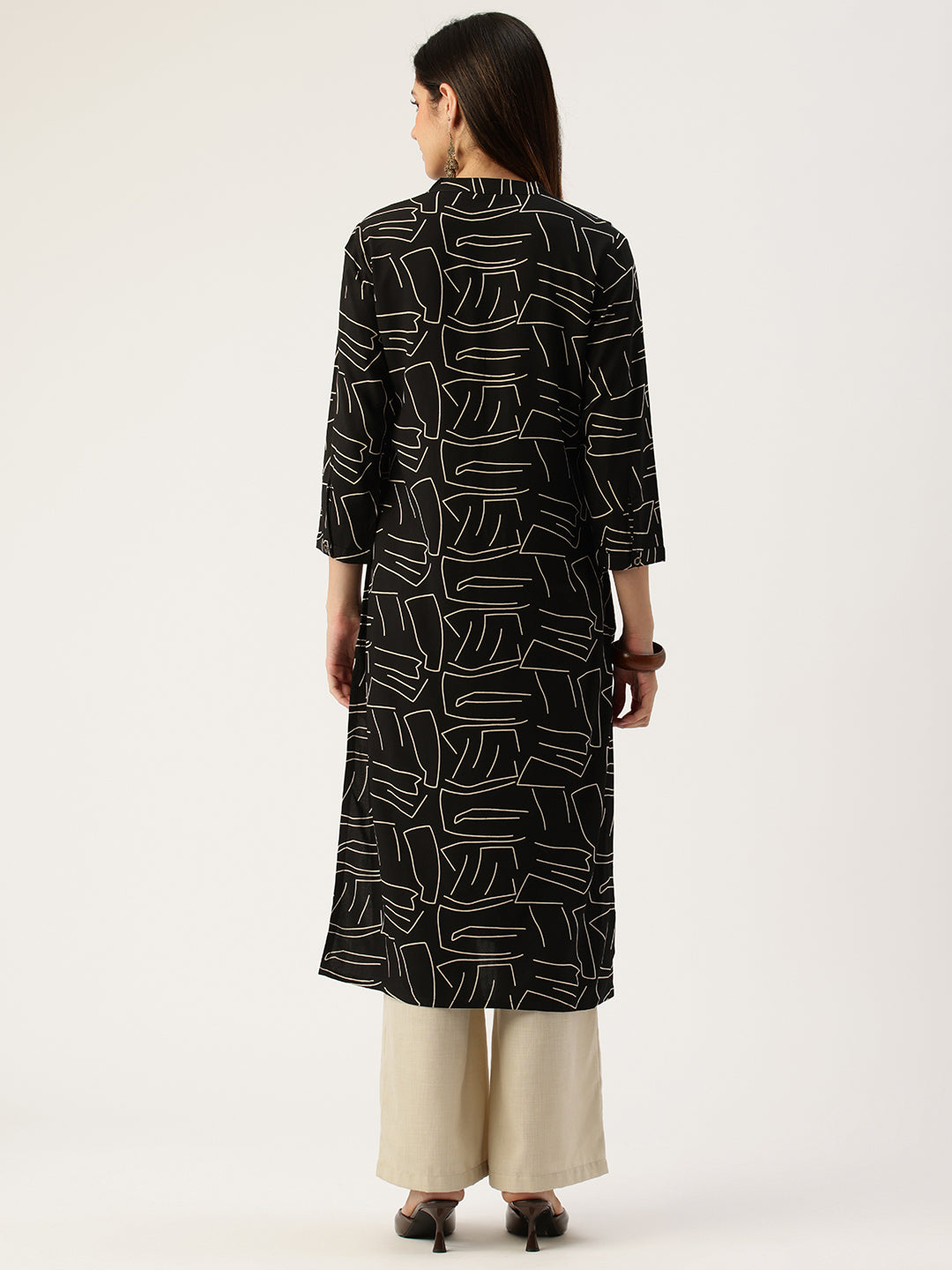 Black Printed A - Line Kurta
