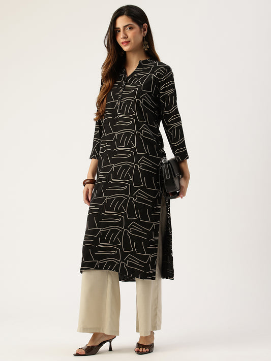 Black Dash Printed A - Line Kurta