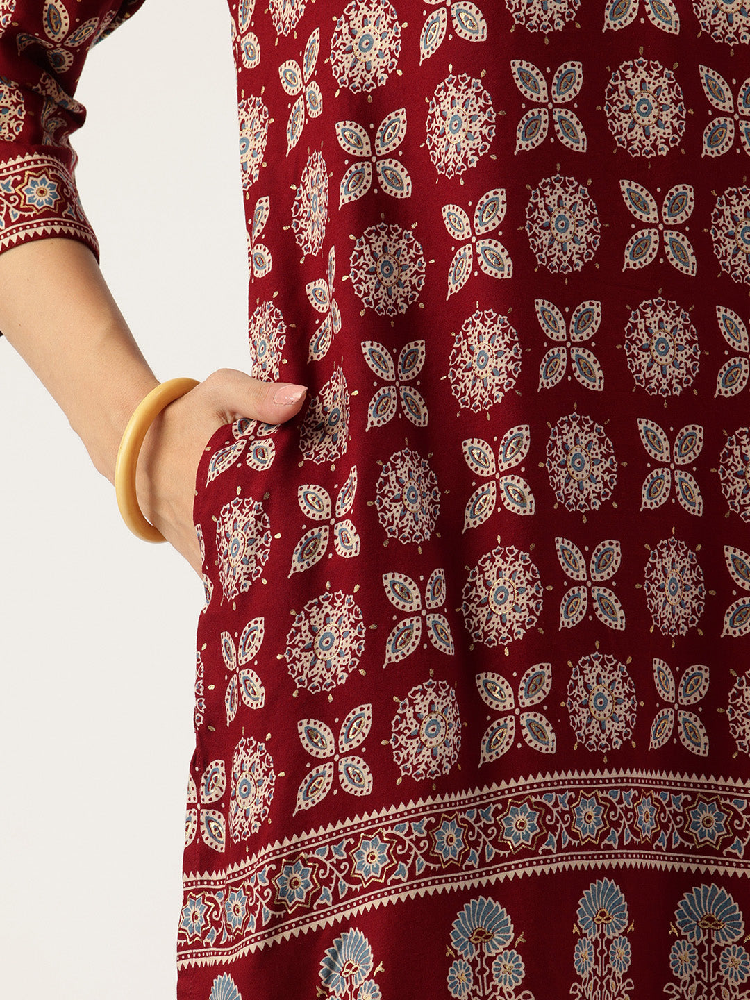 Red Printed A - Line Kurta