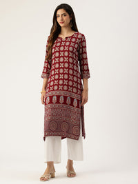 Red Printed A - Line Kurta