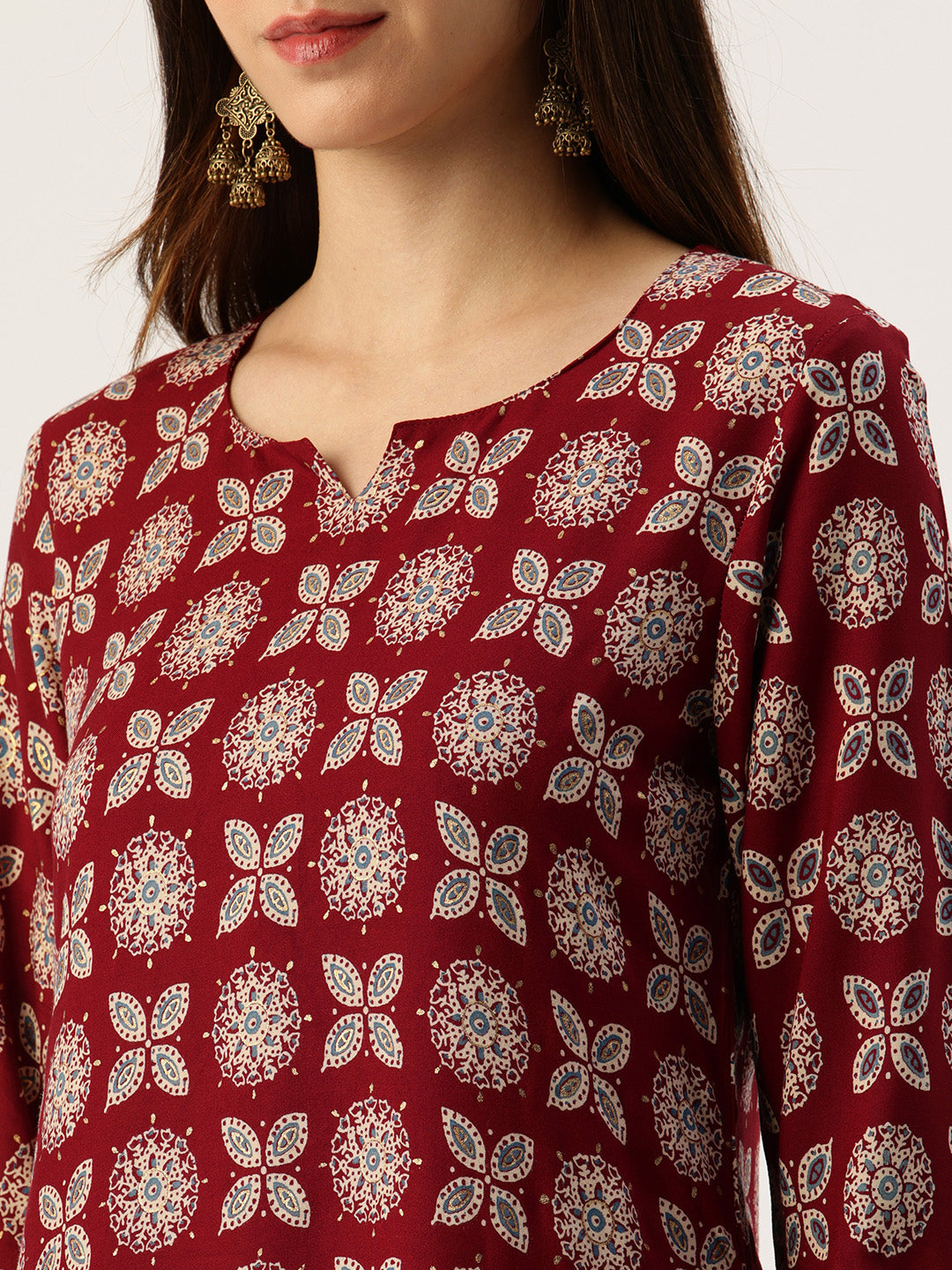 Red Printed A - Line Kurta