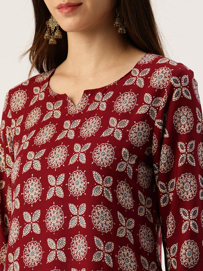 Red Printed A - Line Kurta
