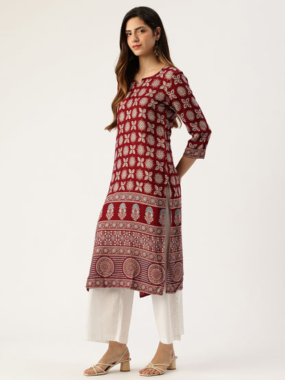 Red Printed A - Line Kurta