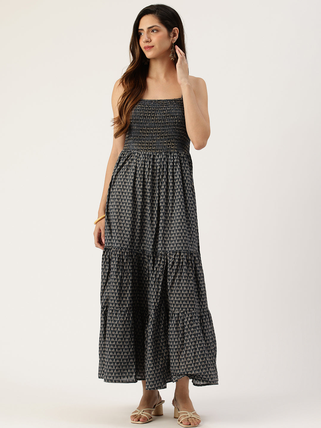 Indigo Triangle Printed Fit & Flare Midi Dress