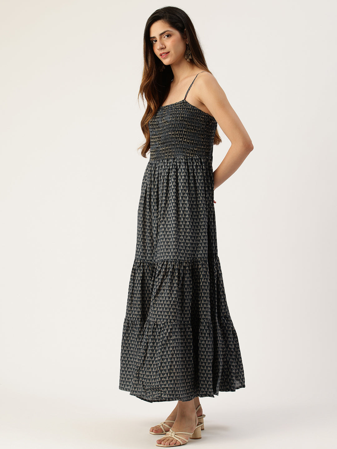 Indigo Triangle Printed Fit & Flare Midi Dress
