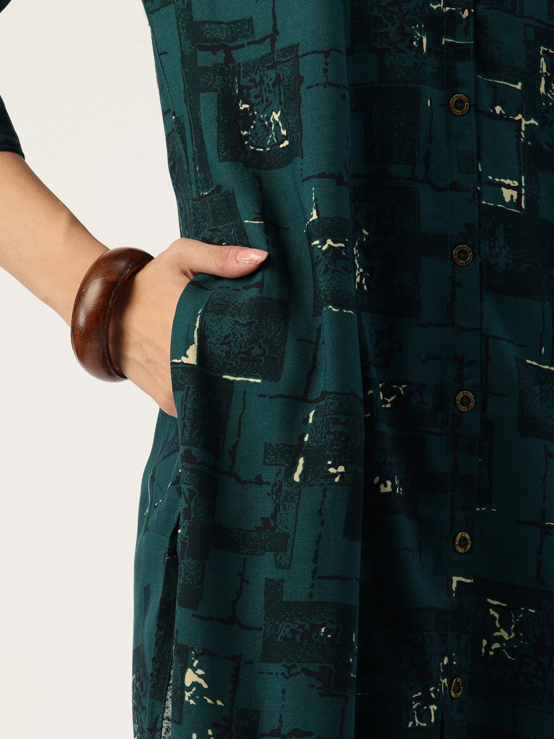Teal Blue Printed A - Line Kurta