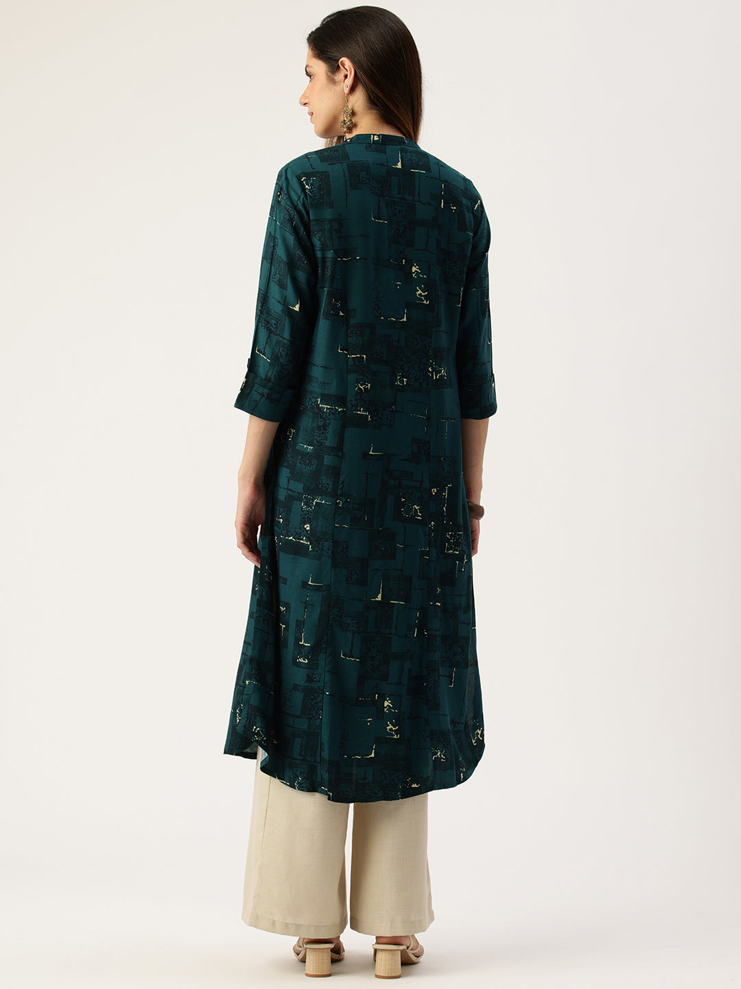 Teal Blue Printed A - Line Kurta