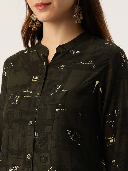 Olive Box Printed A - Line Kurta