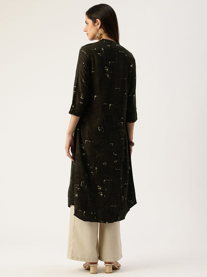 Olive Box Printed A - Line Kurta