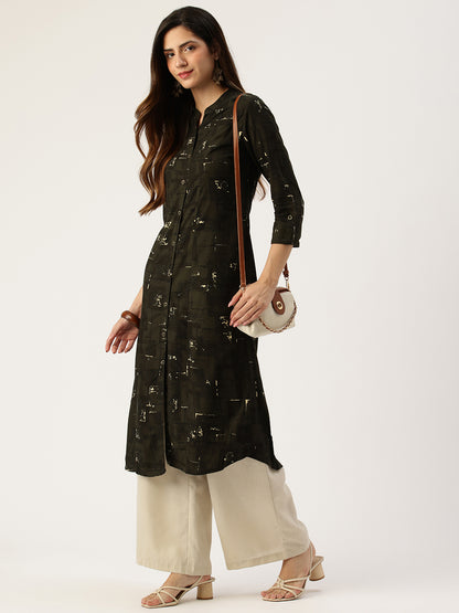 Olive Box Printed A - Line Kurta