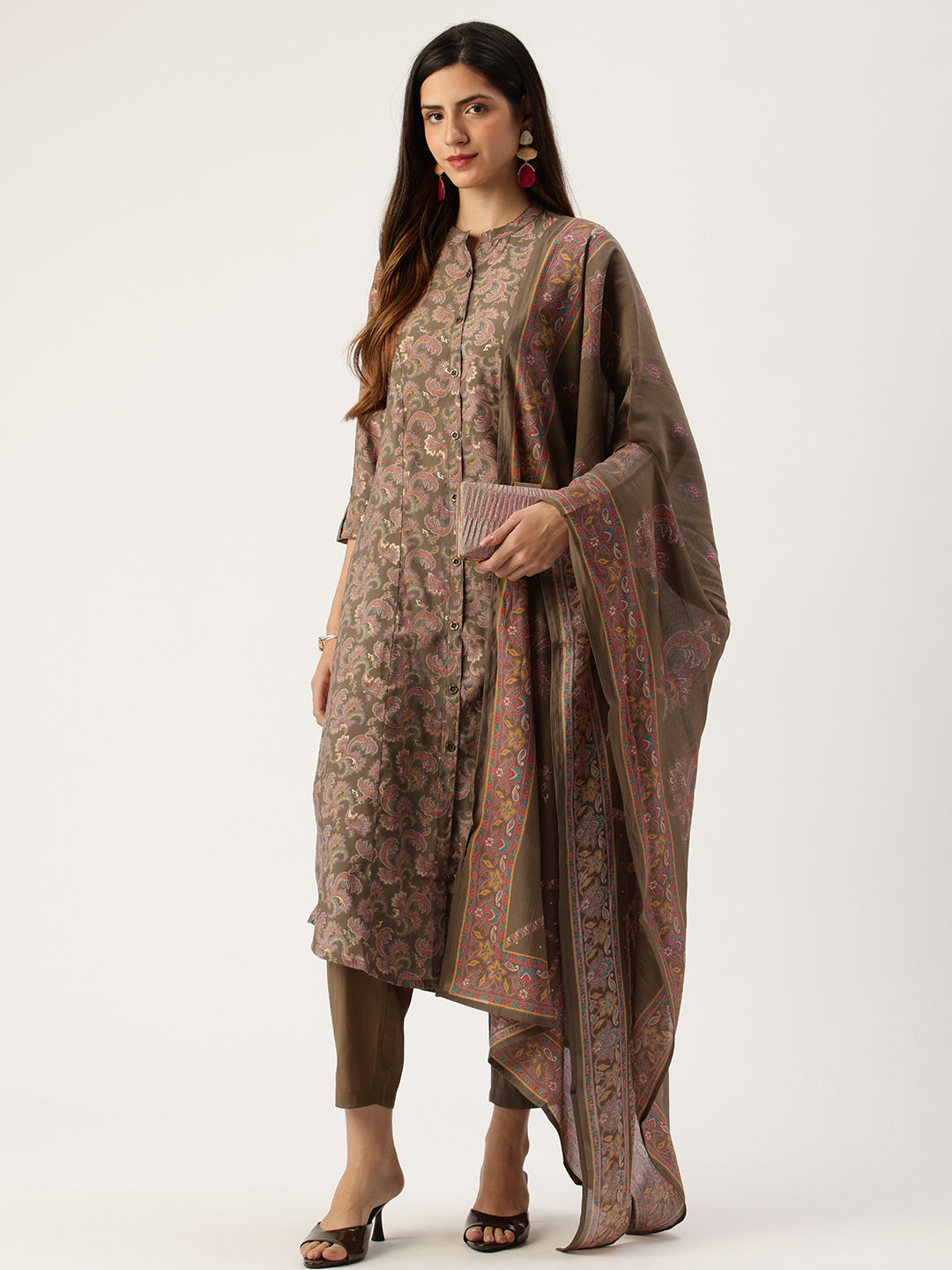 Green Printed Kurta with Trousers With Dupatta