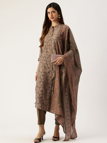 Green Printed Kurta with Trousers With Dupatta