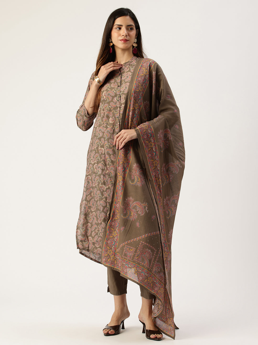 Green Printed Kurta with Trousers With Dupatta