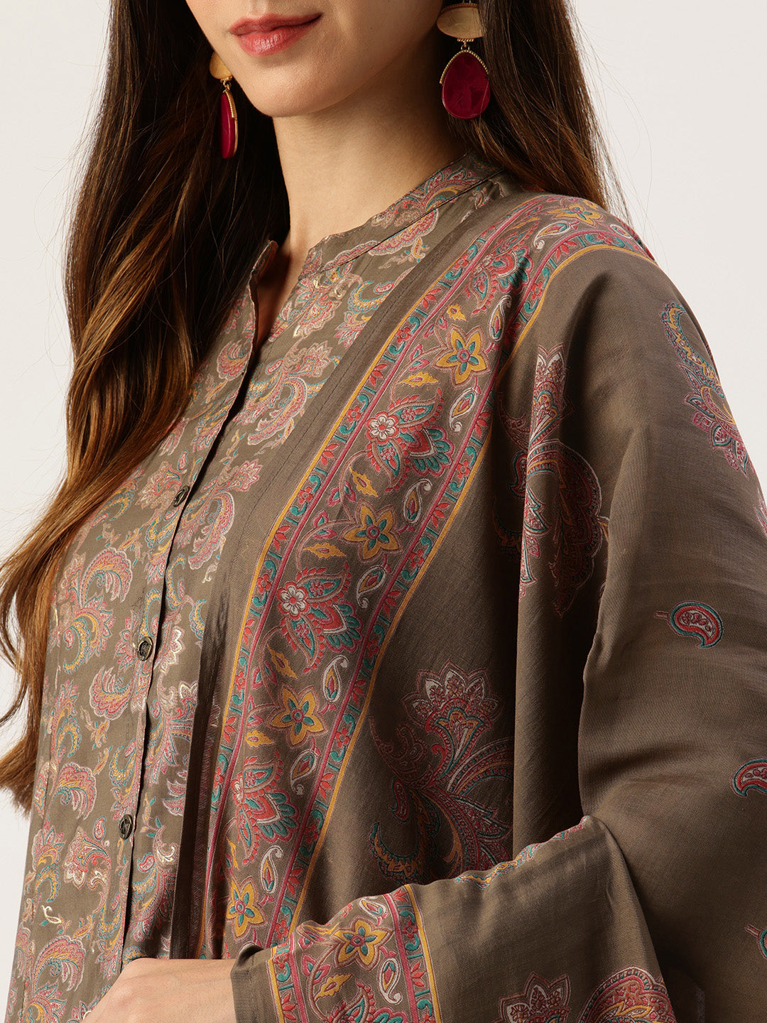 Green Printed Kurta with Trousers With Dupatta