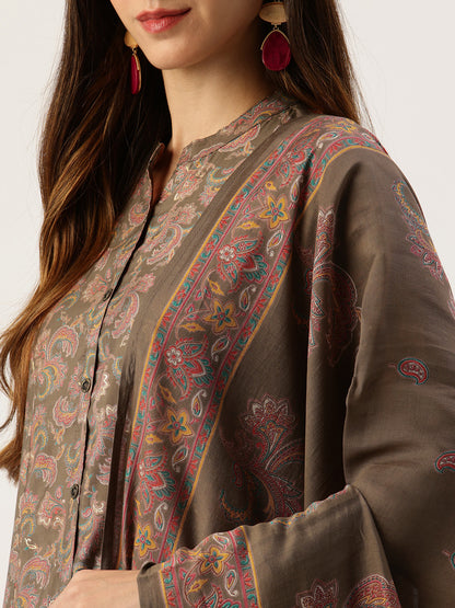 Green Printed Kurta with Trousers With Dupatta