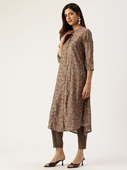 Green Printed Kurta with Trousers With Dupatta