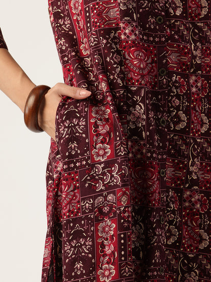 Pink Printed A - Line Kurta