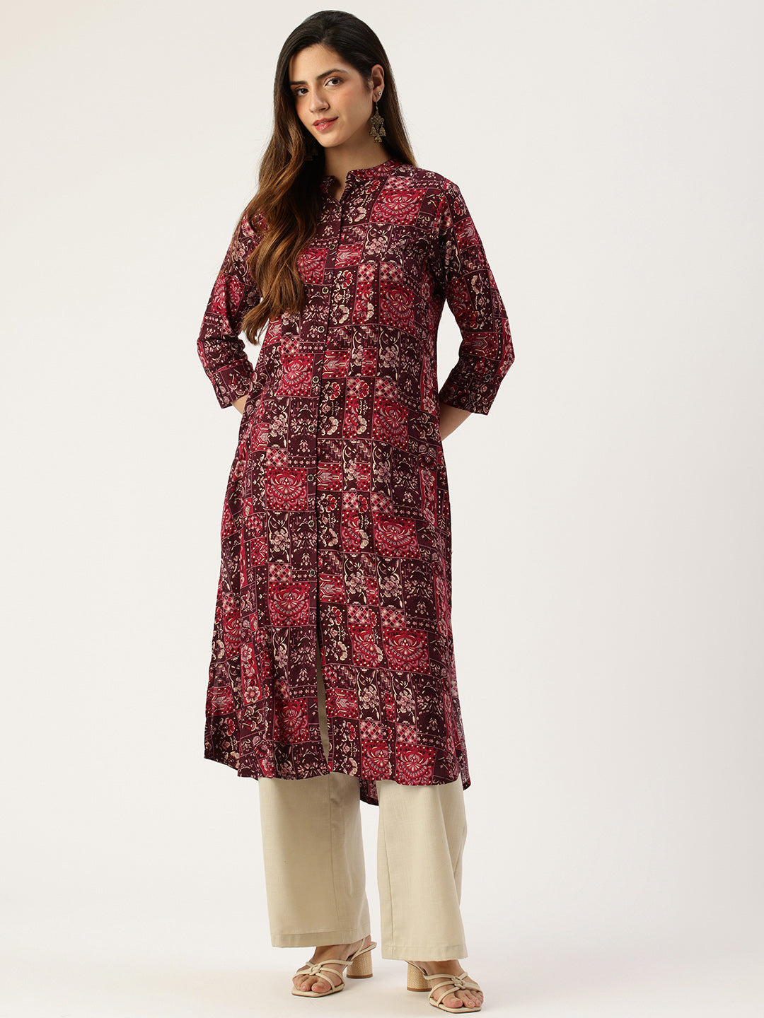 Pink Printed A - Line Kurta