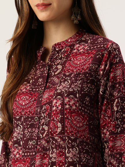 Pink Printed A - Line Kurta