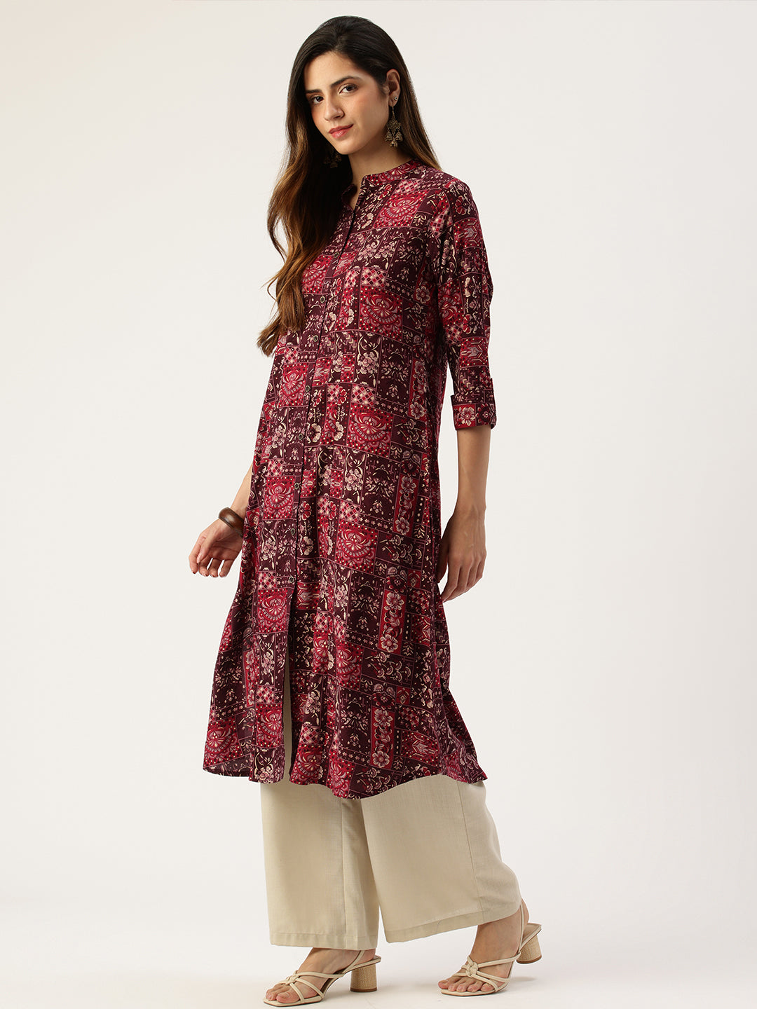 Pink Printed A - Line Kurta