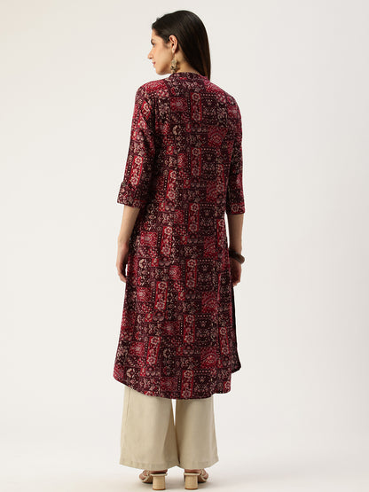 Pink Printed A - Line Kurta