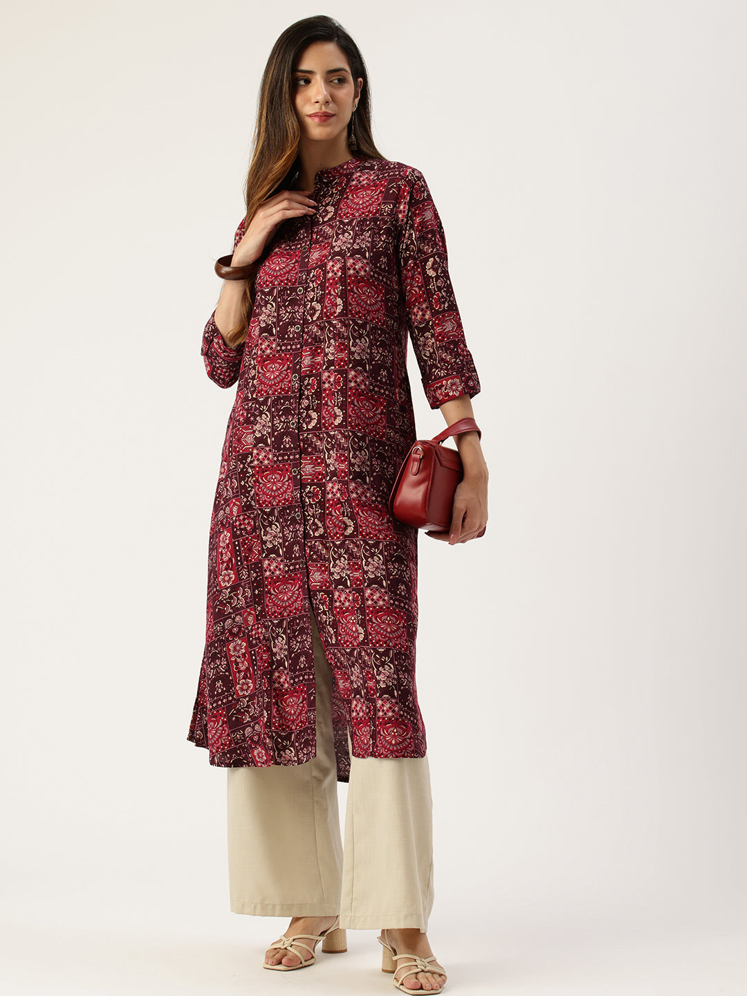 Pink Printed A - Line Kurta