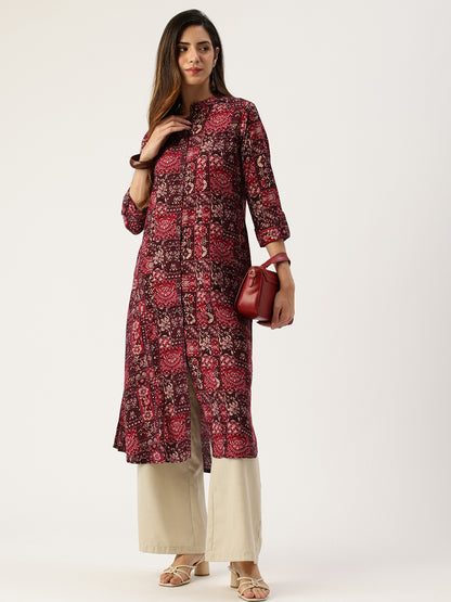 Pink Printed A - Line Kurta