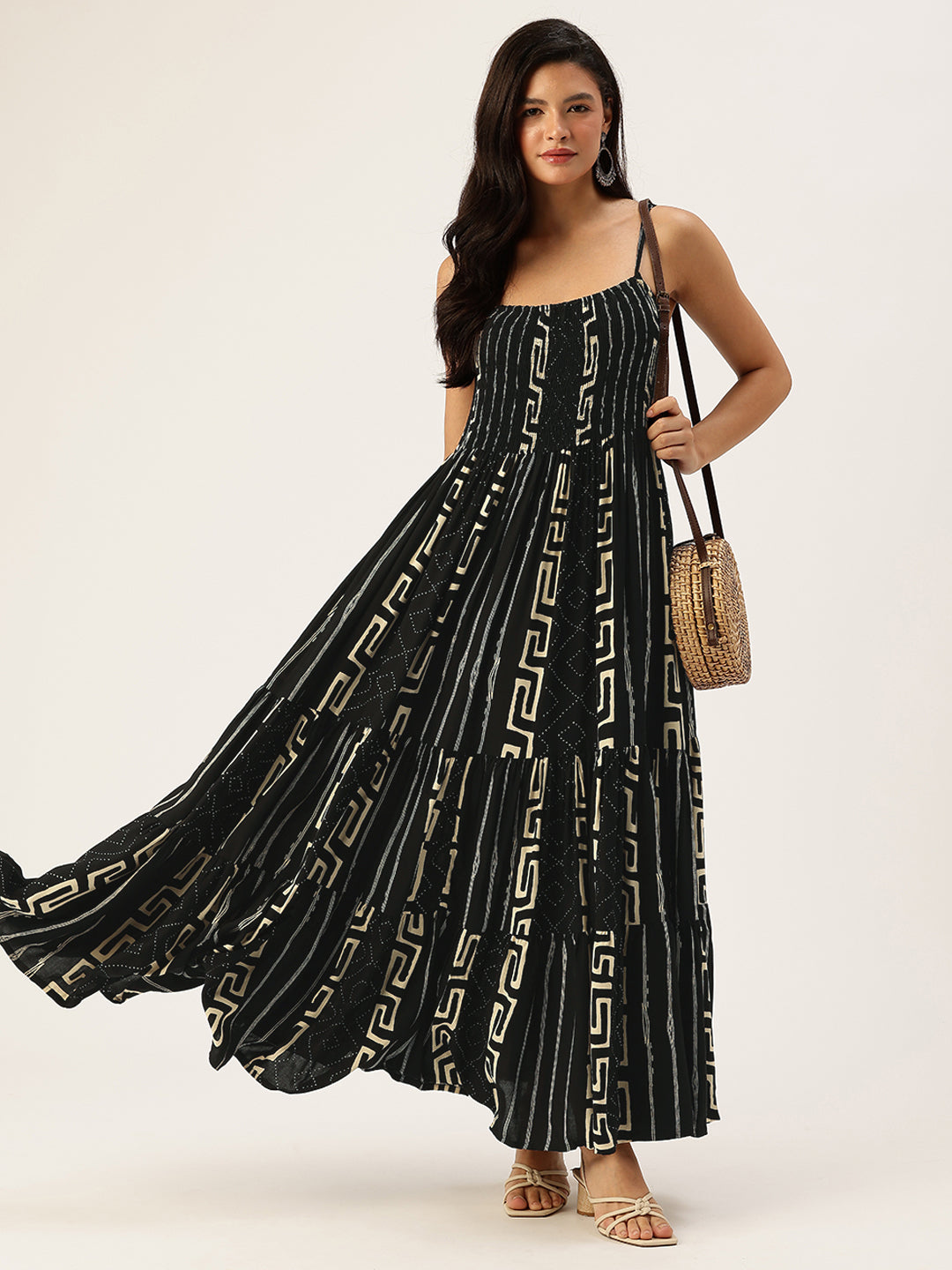Black Box Printed Fit & Flare Midi Tiered Ethnic Dress