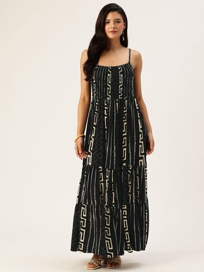 Black Box Printed Fit & Flare Midi Tiered Ethnic Dress