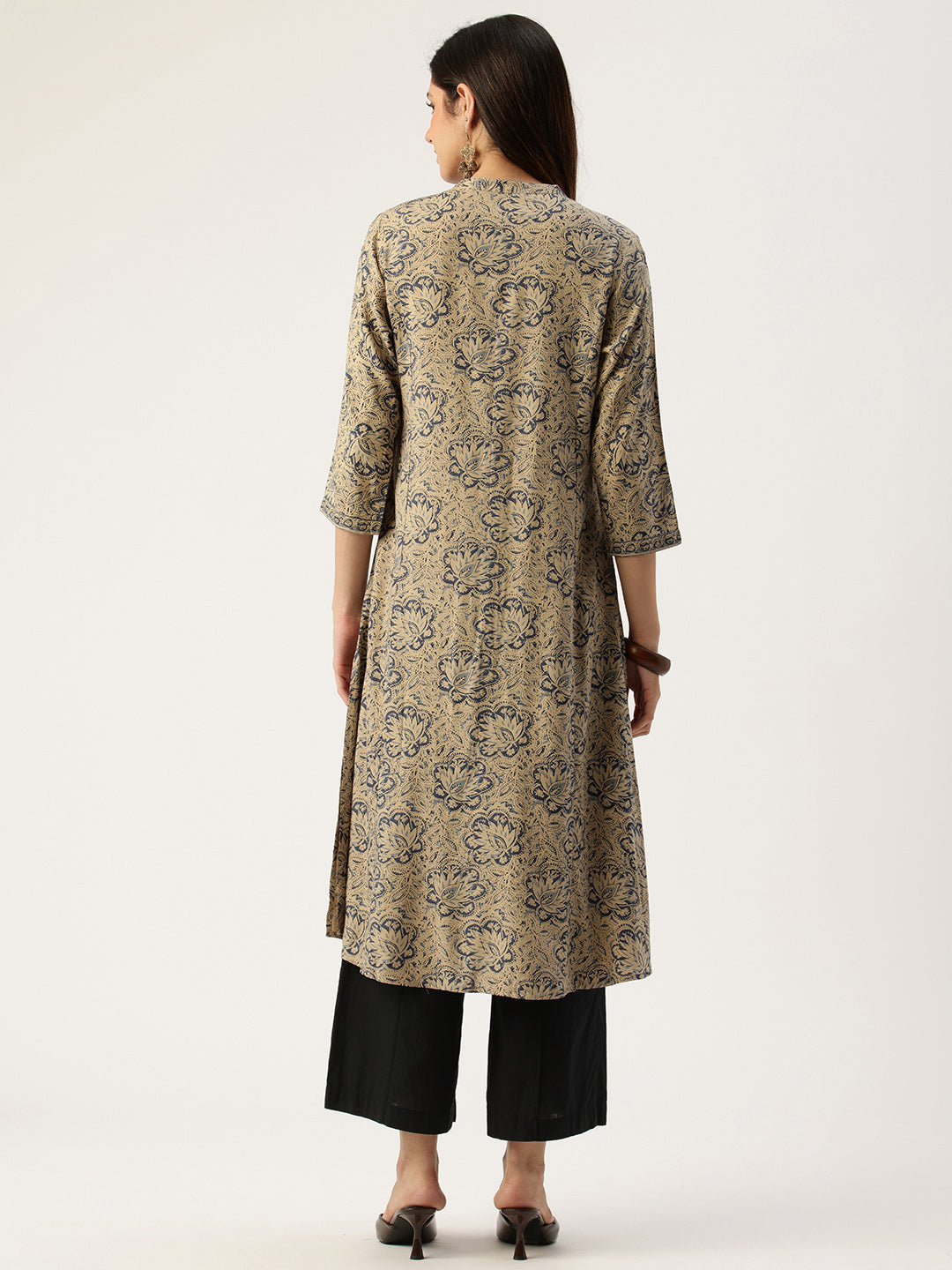 Grey Floral Printed A - Line Kurta