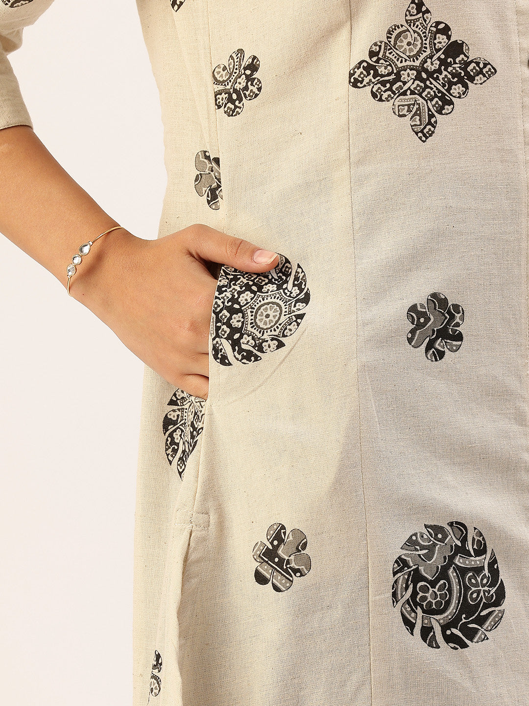 Beige Printed A-line Kurta
